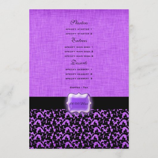 Modèle noir pourpre de menu de mariage (Dos)