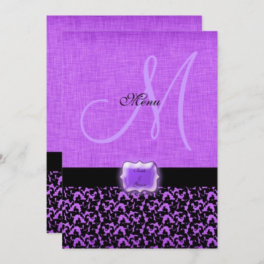 Modèle noir pourpre de menu de mariage (Devant / Derrière)