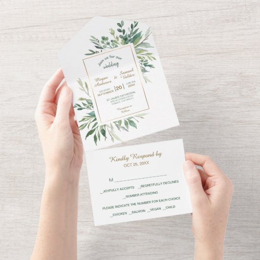 Modèle photo de cadre Or Feuille vert tout en un (Déchirure)