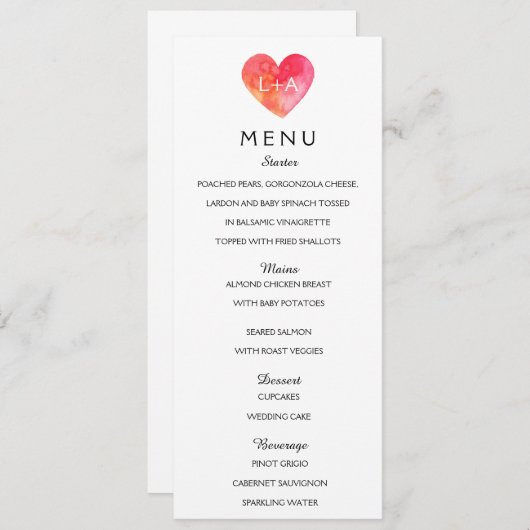 Modèle romantique de coeur de menu de mariage (Devant / Derrière)