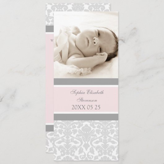 Modèle rose Grey Nouveau Faire-part de naissance b (Devant / Derrière)