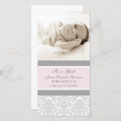 Modèle rose Grey Nouveau Faire-part de naissance b (Devant / Derrière)