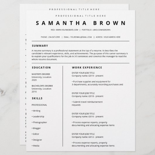 Modèle simple CV moderne cv (Devant / Derrière)