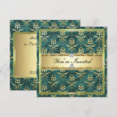 Modèle turquoise de carte de damassé de l'or D2 (Devant / Derrière)