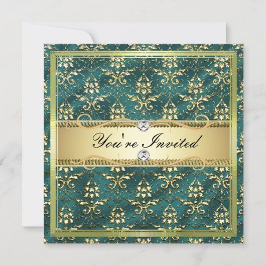 Modèle turquoise de carte de damassé de l'or D2 (Devant)