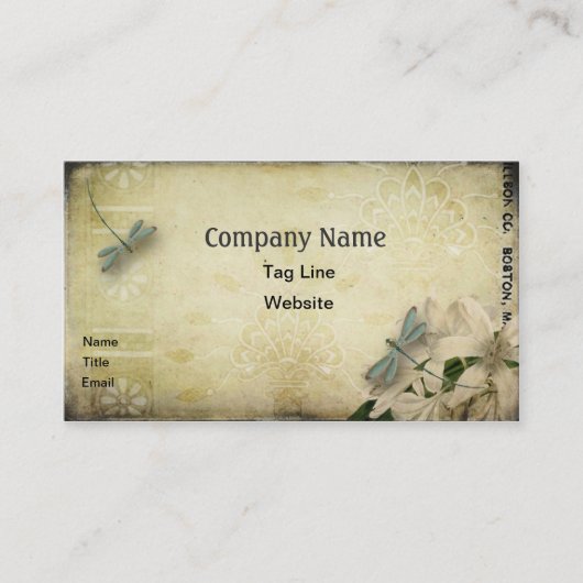 Modèle vintage de carte de visite de libellule (Devant)