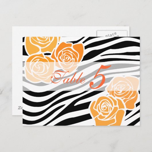 Modèle Zebra + roses orange Numéro de table PostCa (Devant / Derrière)