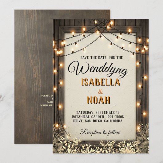 Modèles de faire-part de mariage rustique avec thè (Devant / Derrière)