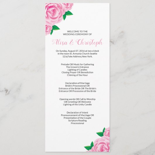 Modèles de programme de mariage pour cérémonie (Devant)