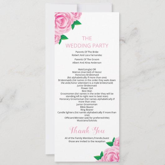 Modèles de programme de mariage pour cérémonie (Dos)