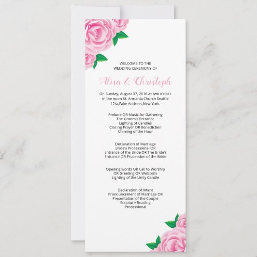 Modèles de programme de mariage pour cérémonie (Devant)