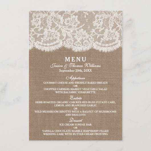 Modèles du menu Burlap & Lace Collection (Devant)