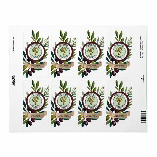 Modèles Étiquettes d'huile d'olive (Feuille entière)