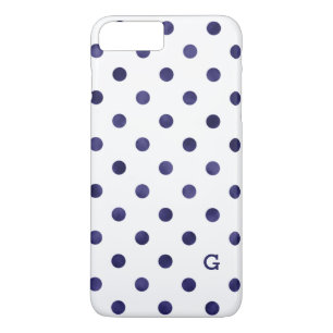 Modelmonogram chroomblauwe en witte poka dots 	iPhone 8 plus / 7 plus hoesje