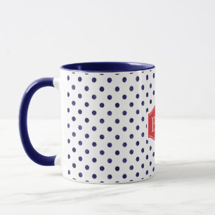 Modelmonogram chroomblauwe en witte poka dots mok