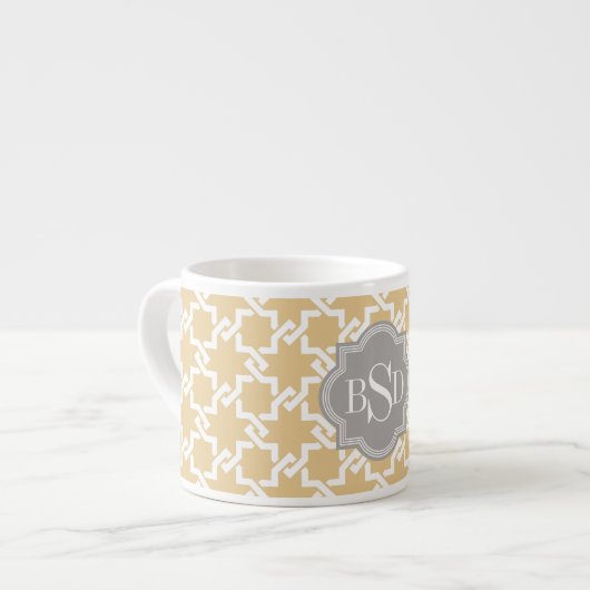 Modelmonogram met geel koppelingspatroon espresso kop (Voorkant links)