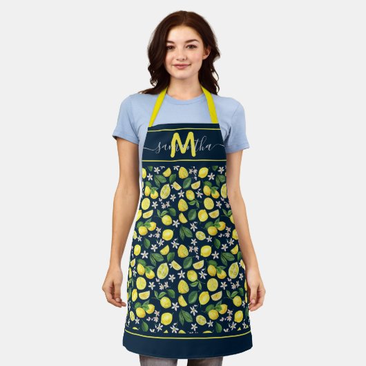 Modelmonogram van het moderne Citrus Lemons Patter Schort (Gedragen)