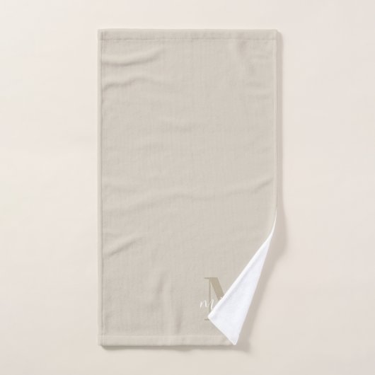 Modeln Beige Persoonlijke Familienaam Monogram Bad Handdoek (Handdoek)