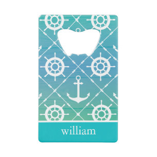 Modelontwerp van Turquoise Nautical Pattern Kredietkaart Flessenopener