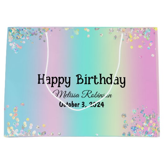 Modem Pastel Holographic Happy Birthday Groot Cadeauzakje (Voorkant)