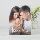 Moden handlettered Custom family photo baby Shower Bedankkaart (Staand voorkant)