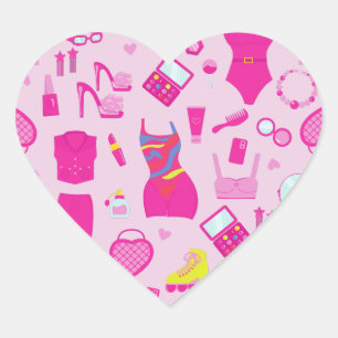 modepoppenkleren vintage jaren 90 roze hart sticker