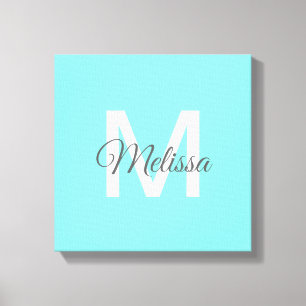 moder chic minimalist monogram turquoise aqua blau canvas afdruk