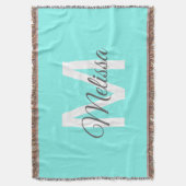 moder chic minimalist monogram turquoise aqua blau deken (Voorkant Verticaal)