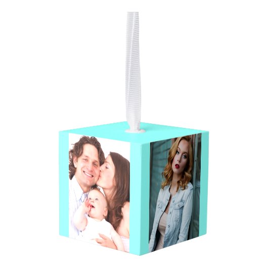 moder chic minimalist monogram turquoise aqua blau kubus ornament (Achter hoekig)