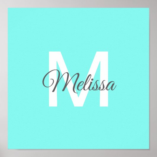 moder chic minimalist monogram turquoise aqua blau poster (Voorkant)