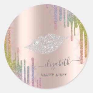 Moder Diamonds Lippen, Roze Gouden Regenboog Drupp Ronde Sticker