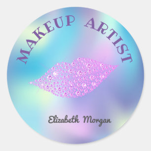 Moder Diamonds Lips, Iridescent Holografisch, Make Ronde Sticker