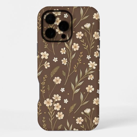 Moder Pattern Wilflowers Brown Background iPhone Hoesje (Achterkant)