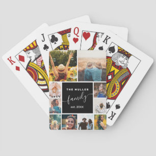 Modern 10 foto collage grid love families script pokerkaarten