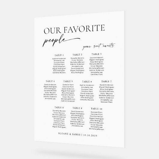 Modern 10 Tables Welcome Seating Chart (Angle)