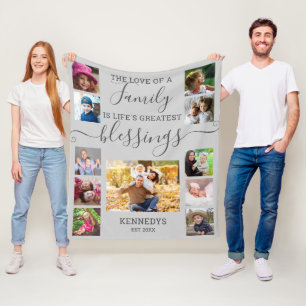Modern 11 Foto Collage Family Love Quote Gray Fleece Deken
