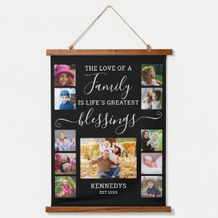 Modern 11 Photo Collage Family Love Quote Black Hangend Wandkleed