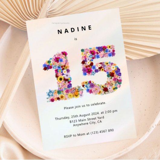 Modern 15th Birthday Floral Invitation