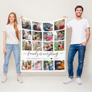 Modern 16 Foto Collage Quote Familienaam    Fleece Deken