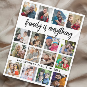Modern 16 Photo Collage Familienaam Quote Fleece Deken