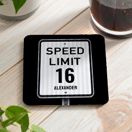 Modern 16th Birthday Speed Sign Vierkante Kartonnen Onderzetter