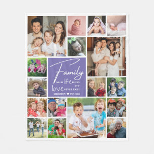 Modern 17 Photo Collage Familienaam Paarse Quote Fleece Deken