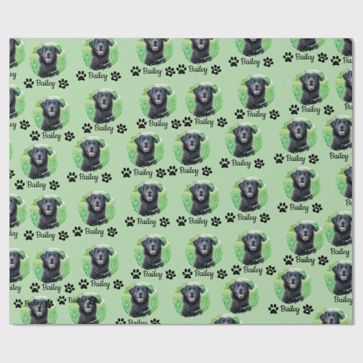 Modern 1 Pet Paw Print foto naam Groen Cadeaupapier (Vlak)