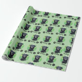 Modern 1 Pet Paw Print foto naam Groen Cadeaupapier (Uitgerold)