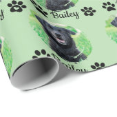 Modern 1 Pet Paw Print foto naam Groen Cadeaupapier (Rol Hoek)