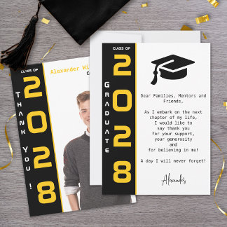 Modern 1 Photo Gold Black Graduation Bedankkaart