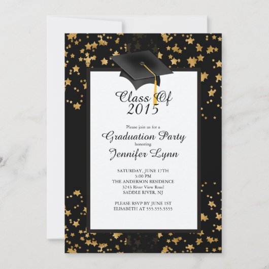 Modern 2015 Gold Black Graduation Party Invitation Kaart (Voorkant)