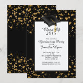 Modern 2015 Gold Black Graduation Party Invitation Kaart (Voorkant / Achterkant)