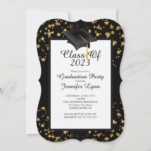 Modern 2015 Gold Star Graduation Party Invitation Kaart (Voorkant)