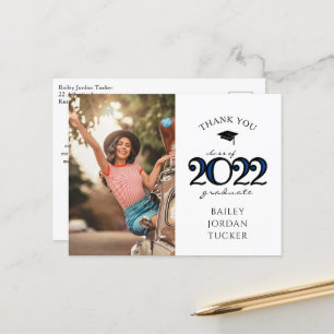 Modern 2022 Navy Blue Photo Afstuderen Hartelijk d Briefkaart